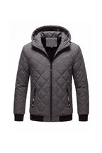 Men’s Winter Warm Grey Quilted Jacket with Hood and Full Zip