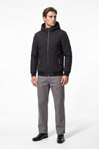 Men’s Winter Warm Black Quilted Jacket with Hood and Full Zip