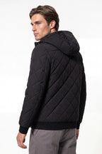 Men’s Winter Warm Black Quilted Jacket with Hood and Full Zip