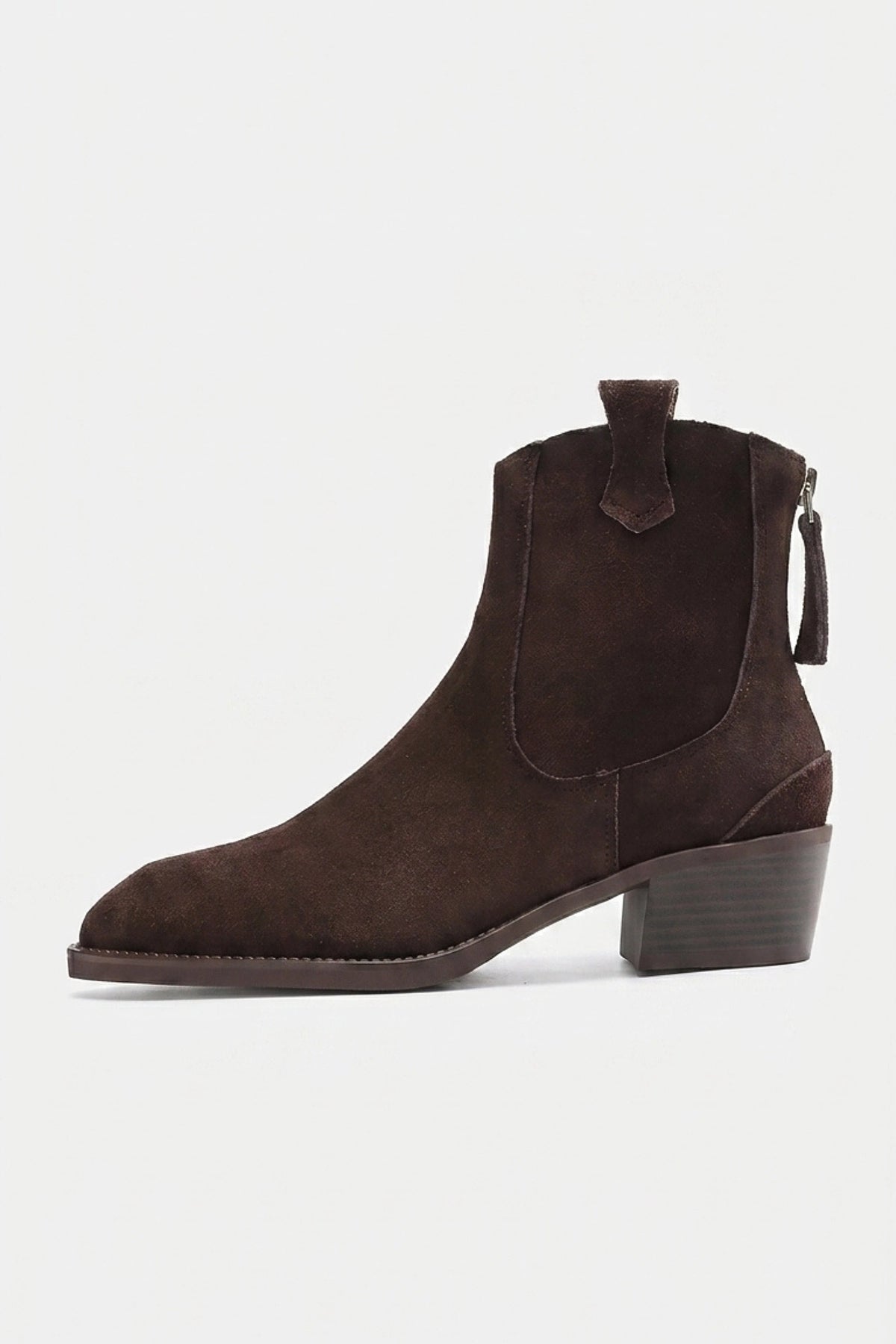 Women’s Warm Suede Pointed Toe Western Ankle Boots with Back Zip