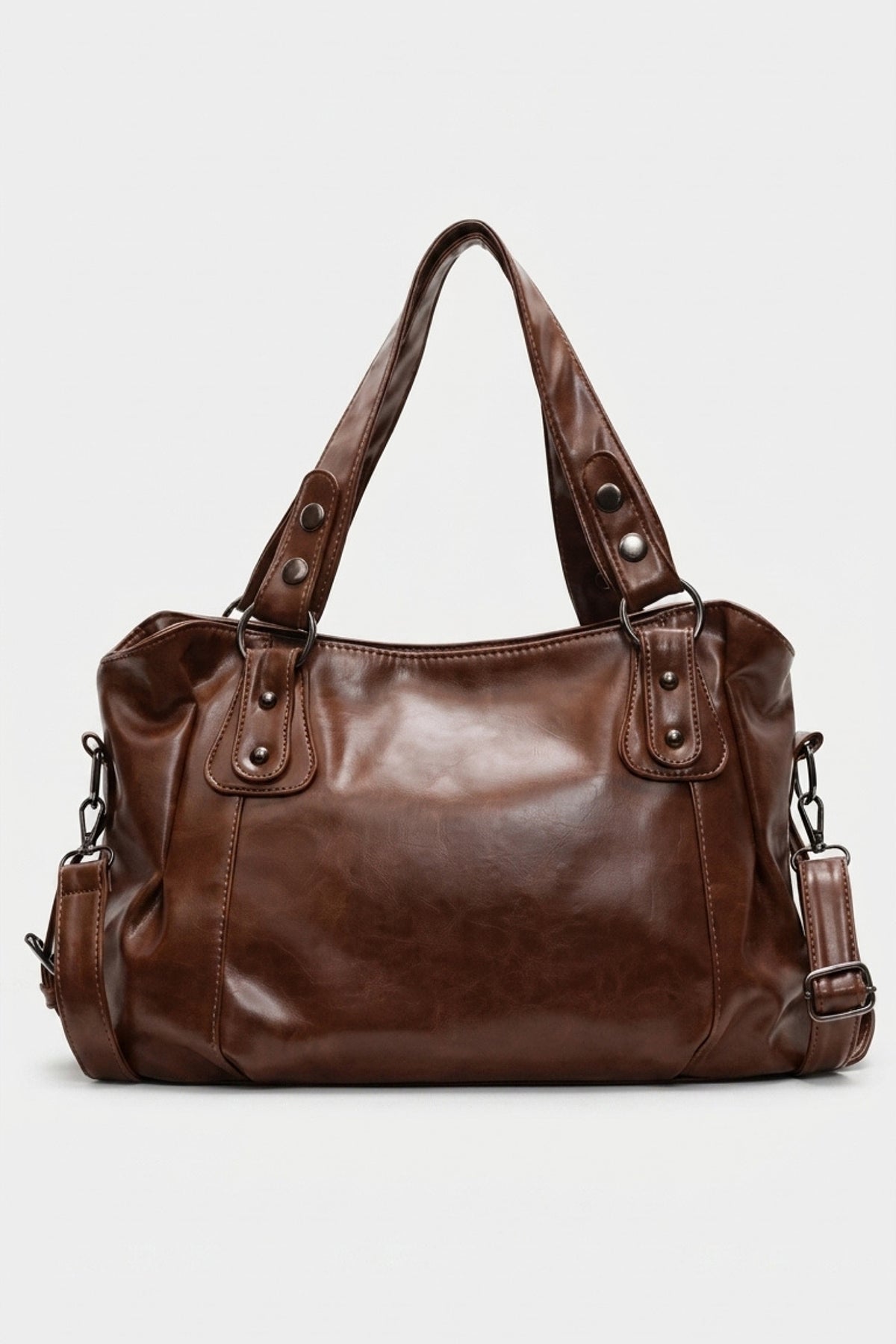 Women's Large Capacity Leather Shoulder Bag with Buckle Handle