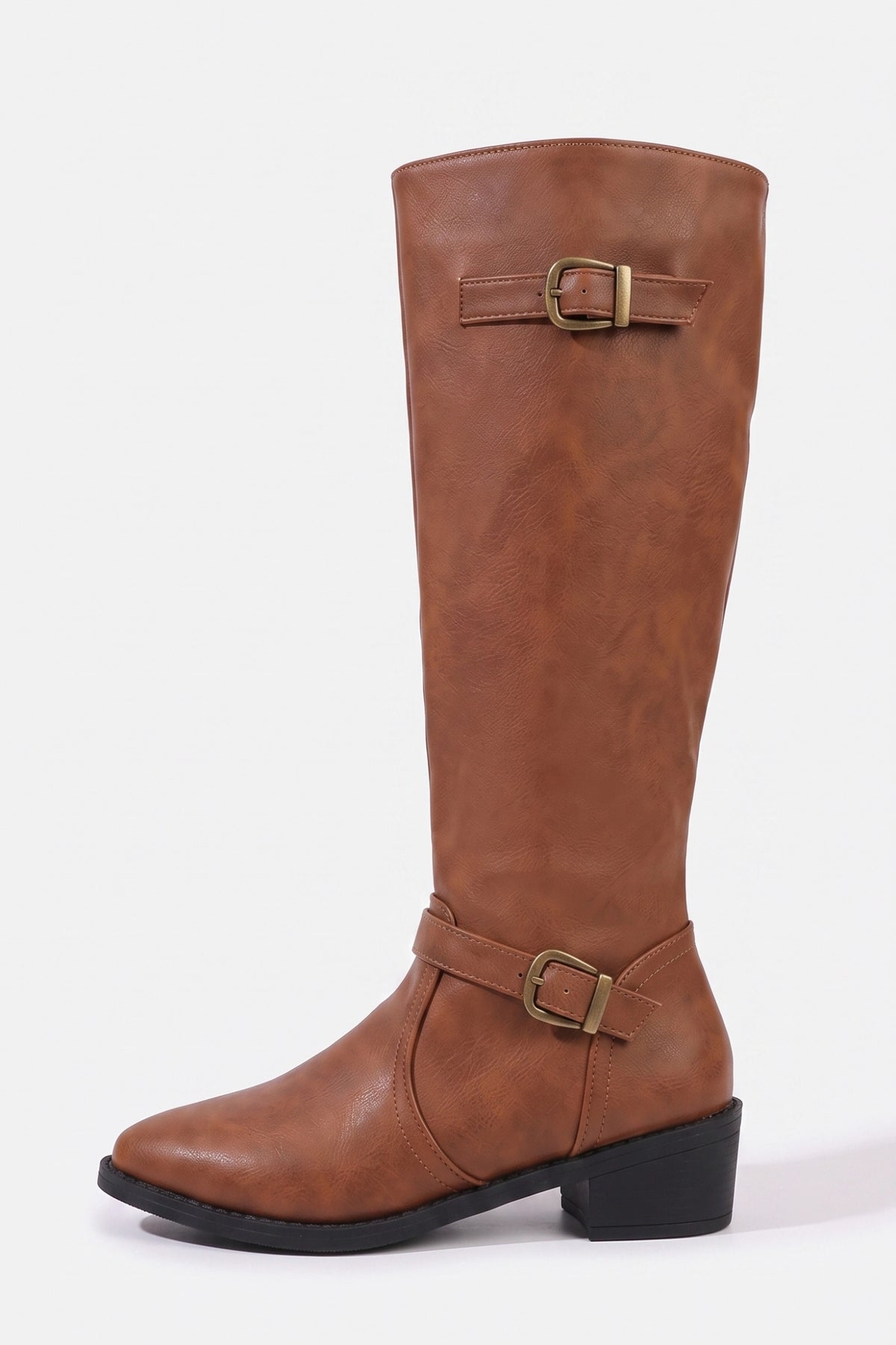 Women’s Winter Easy Wear Leather Knee High Boots with Buckle Detail