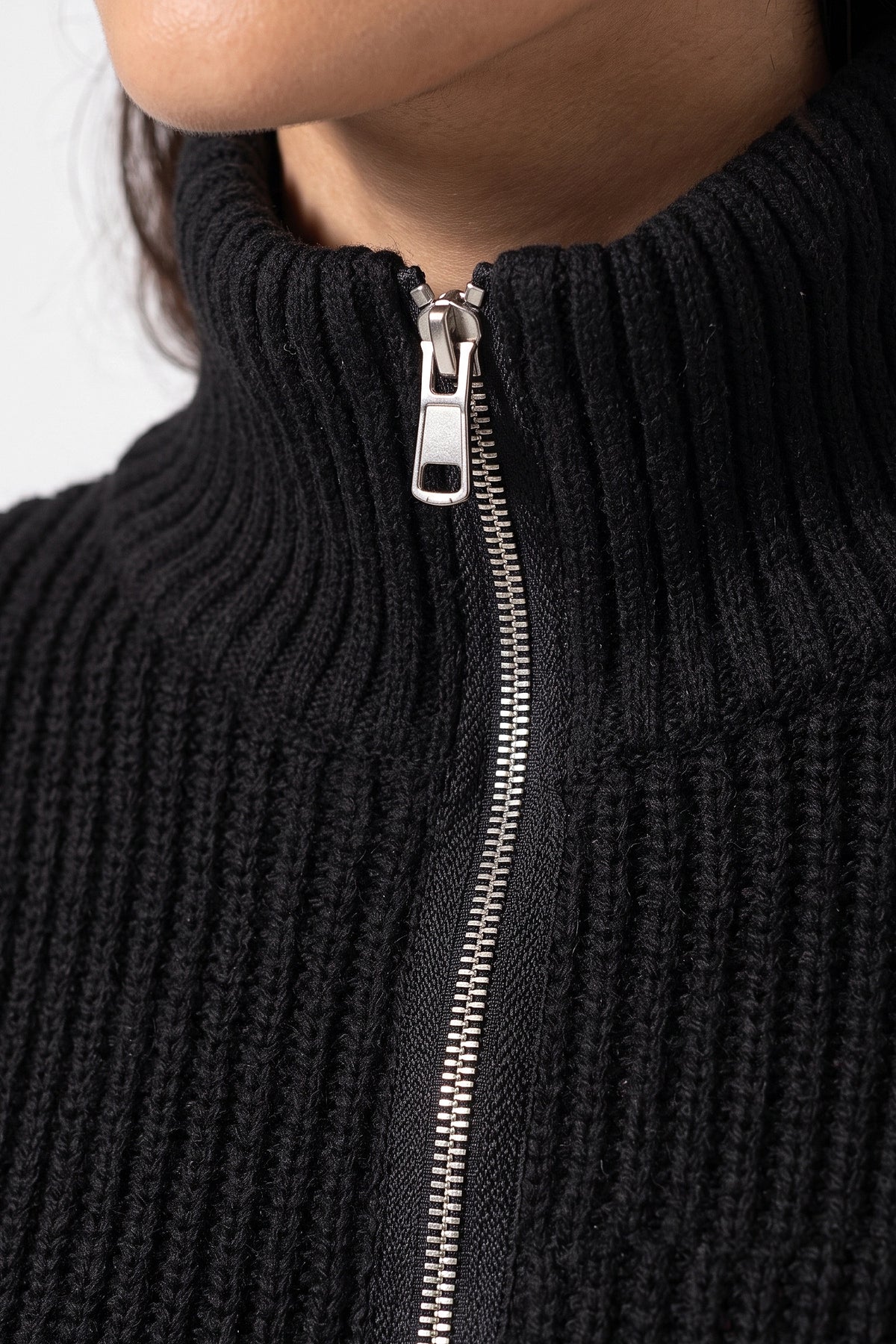 Women's Winter Warm Ribbed Knitted Jumper Quarter Zip