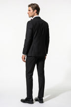 Men's Black Slim Fit Three Piece Suit with Double-Breasted Waistcoat