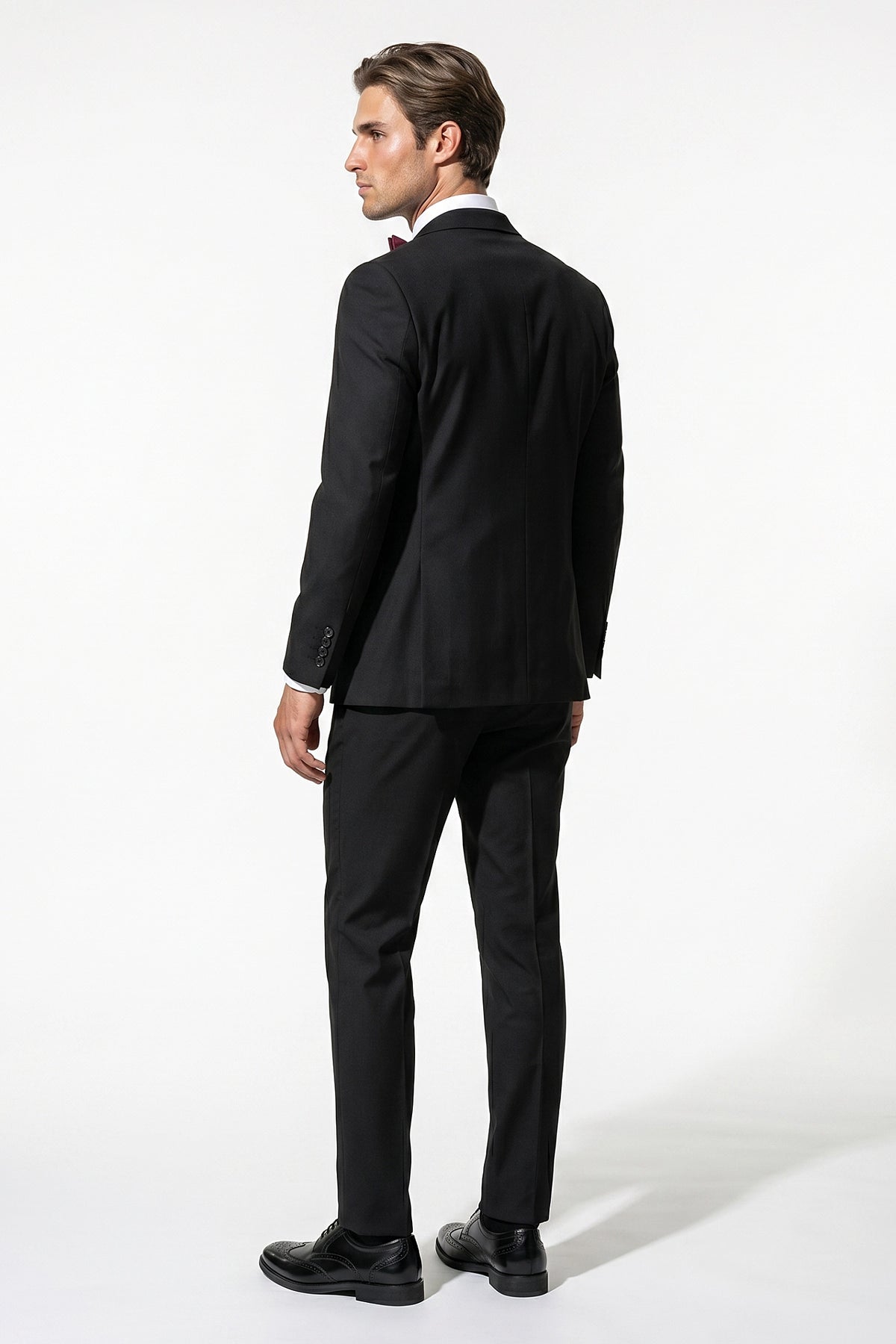 Men's Black Slim Fit Three Piece Suit with Double-Breasted Waistcoat
