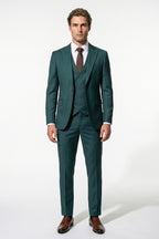 Men's Black Slim Fit Three Piece Suit with Double-Breasted Waistcoat