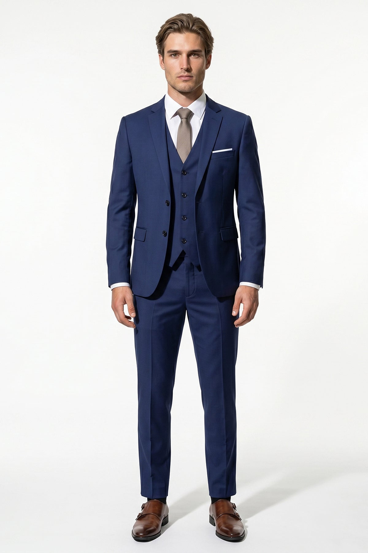 Men's Slim Fit Three Piece Suit with Single-Breasted Waistcoat