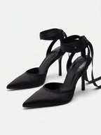 Pointed Toe Tie Up Stiletto Heels For Formal Evening Court Women Shoes
