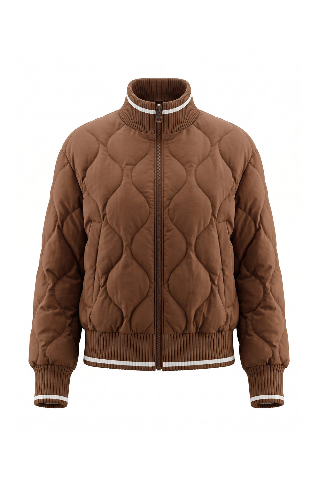 Women’s Winter Warm Quilted Bomber Jacket with Ribbed Stand Collar