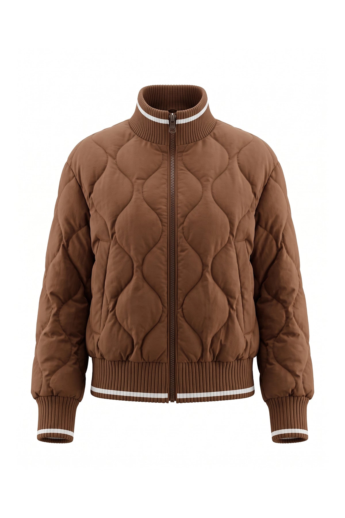 Women’s Winter Warm Quilted Bomber Jacket with Ribbed Stand Collar