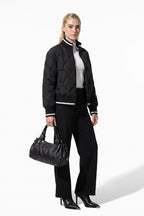 Women’s Winter Warm Quilted Bomber Jacket with Ribbed Stand Collar