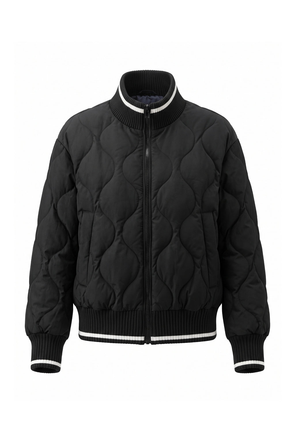 Women’s Winter Warm Quilted Bomber Jacket with Ribbed Stand Collar