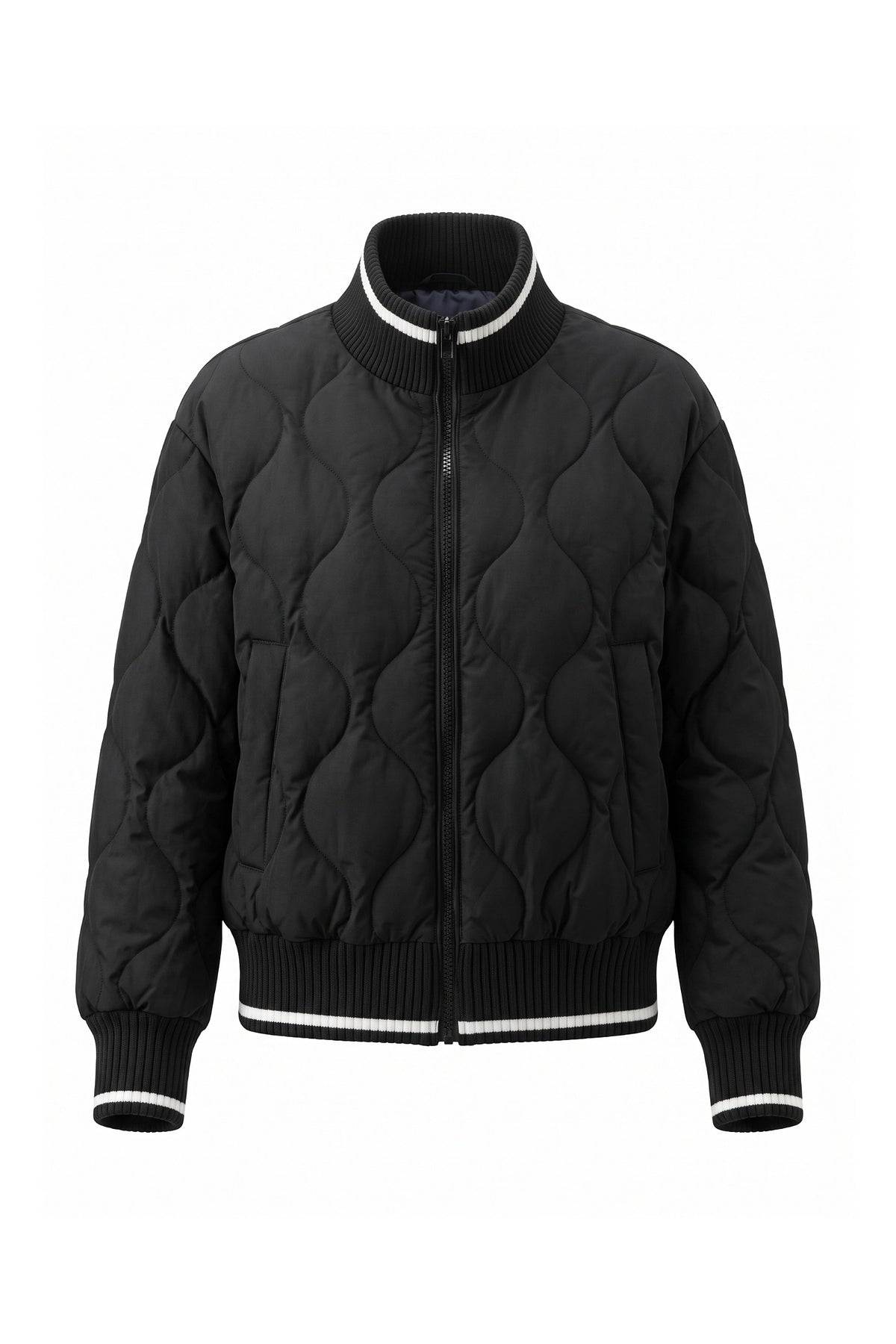 Women’s Winter Warm Quilted Bomber Jacket with Ribbed Stand Collar