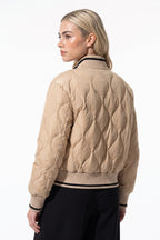 Women’s Winter Warm Quilted Bomber Jacket with Ribbed Stand Collar