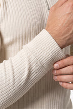 Men’s Winter Comfortable Quarter Zip Ribbed Knit Long Sleeve Polo
