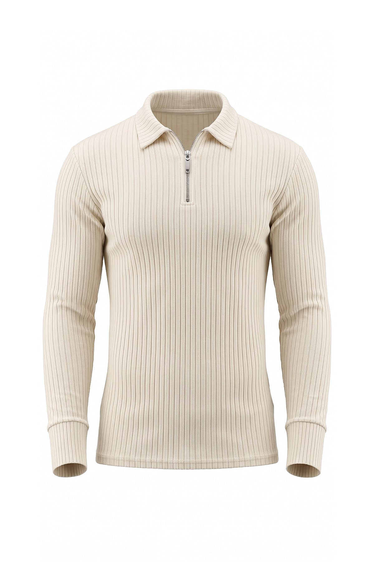 Men’s Winter Comfortable Quarter Zip Ribbed Knit Long Sleeve Polo