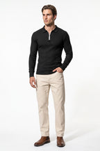 Men’s Winter Comfortable Quarter Zip Ribbed Knit Long Sleeve Polo