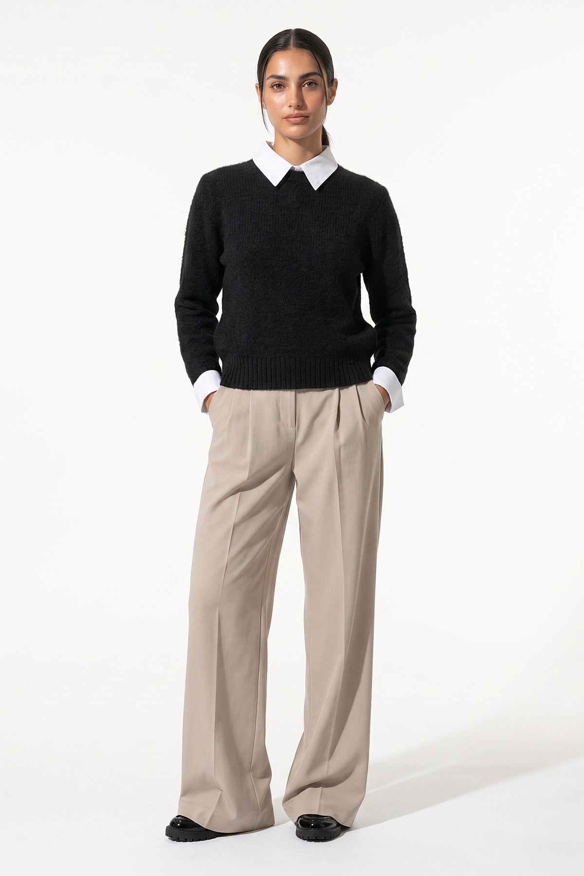 Women's Winter Warm Crew Neck Jumper with Layered Collar