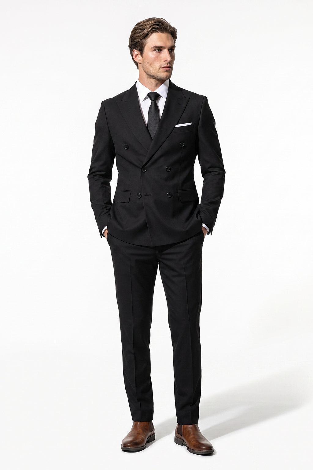 Men's Tailored Fit Double Breasted Two Piece Suit Set - Peak Lapel Blazer and Trousers