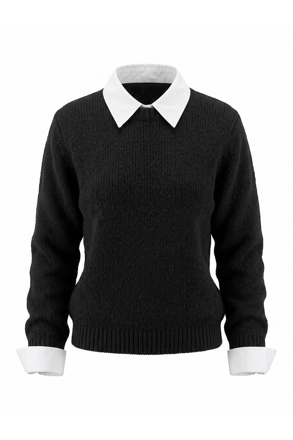 Women's Winter Warm Crew Neck Jumper with Layered Collar