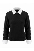 Women's Winter Warm Crew Neck Jumper with Layered Collar