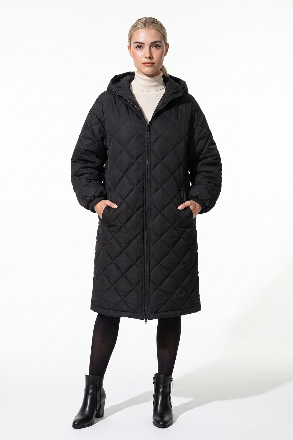 Women's Winter Warm Long Diamond Quilted Hooded Puffer Coat