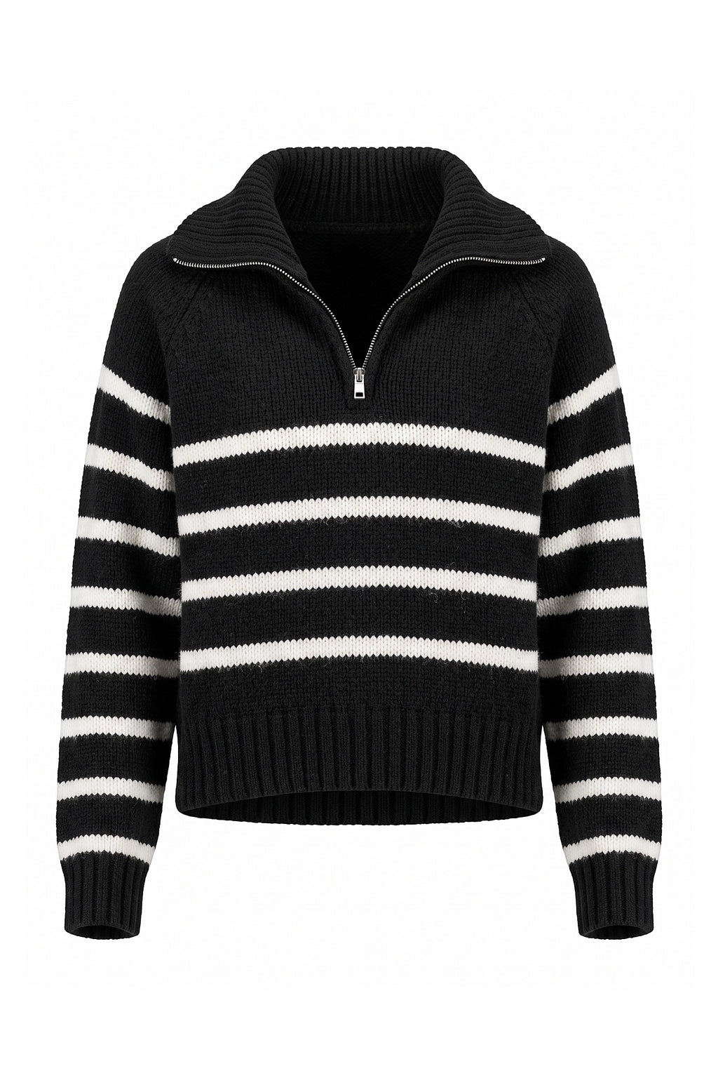 Women's Winter Warm Striped Knit Jumper with Quarter Zip