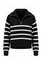 Women's Winter Warm Striped Knit Jumper with Quarter Zip
