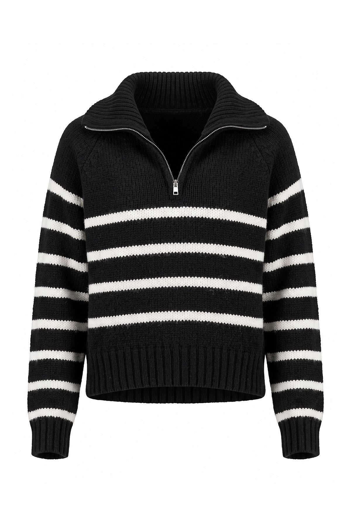 Women's Winter Warm Striped Knit Jumper with Quarter Zip