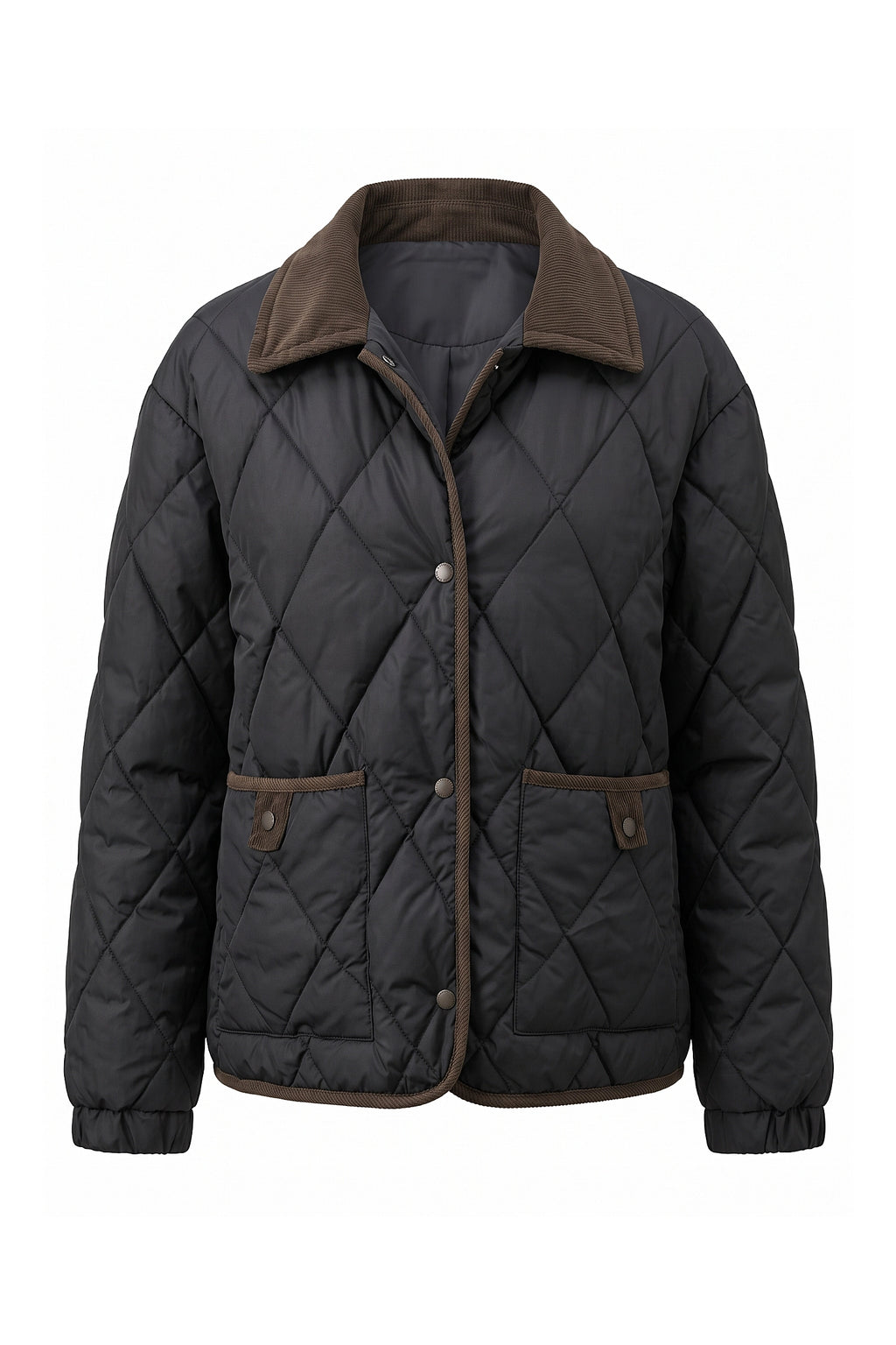 Women's Diamond Quilted Puffer Jacket with Corduroy Collar