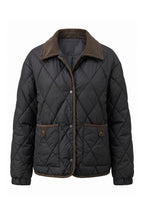 Women's Diamond Quilted Puffer Jacket with Corduroy Collar