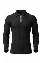 Men’s Winter Comfortable Quarter Zip Ribbed Knit Long Sleeve Polo