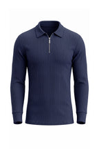 Men’s Winter Comfortable Quarter Zip Ribbed Knit Long Sleeve Polo