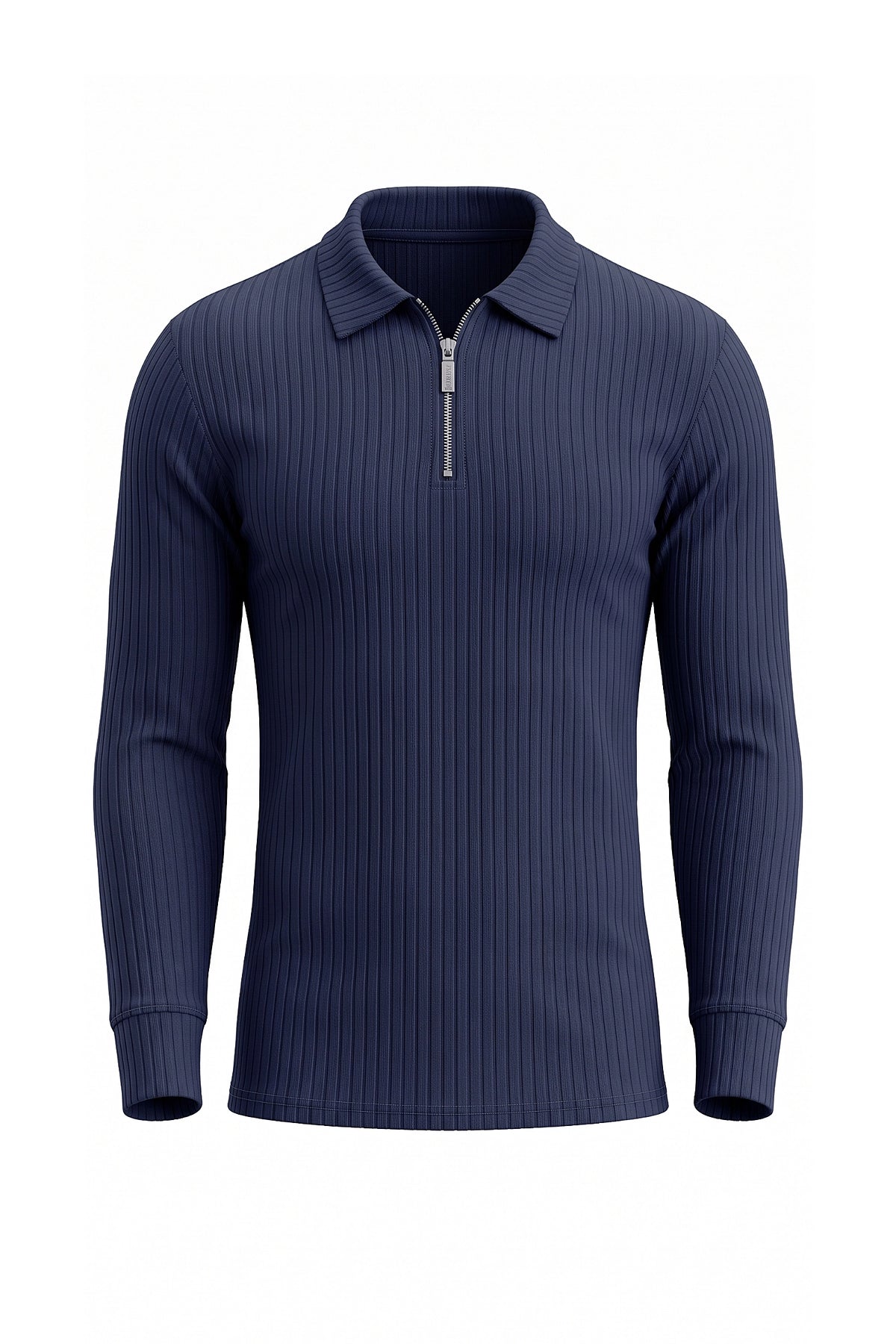 Men’s Winter Comfortable Quarter Zip Ribbed Knit Long Sleeve Polo