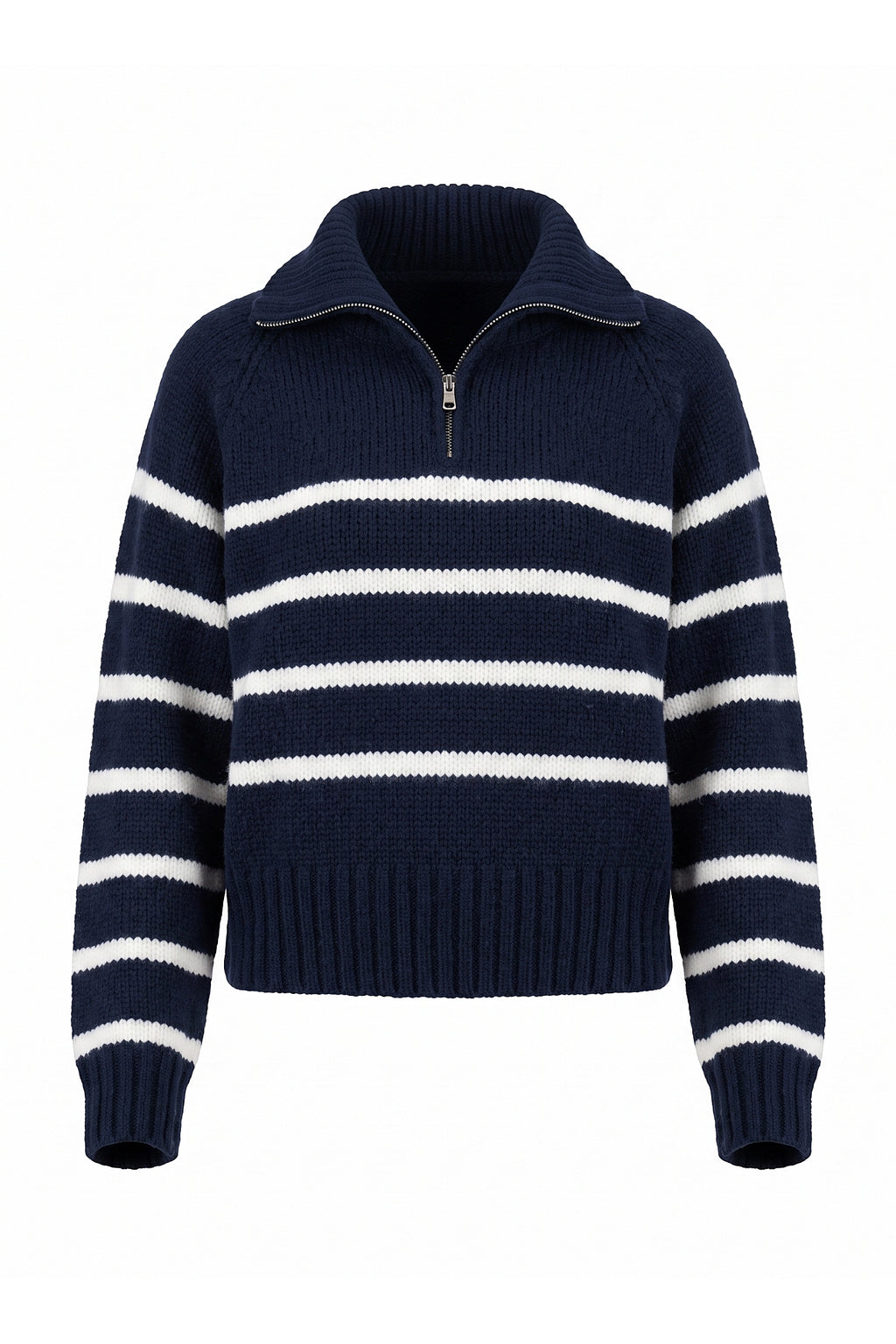 Women's Winter Warm Striped Knit Jumper with Quarter Zip