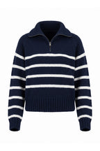 Women's Winter Warm Striped Knit Jumper with Quarter Zip