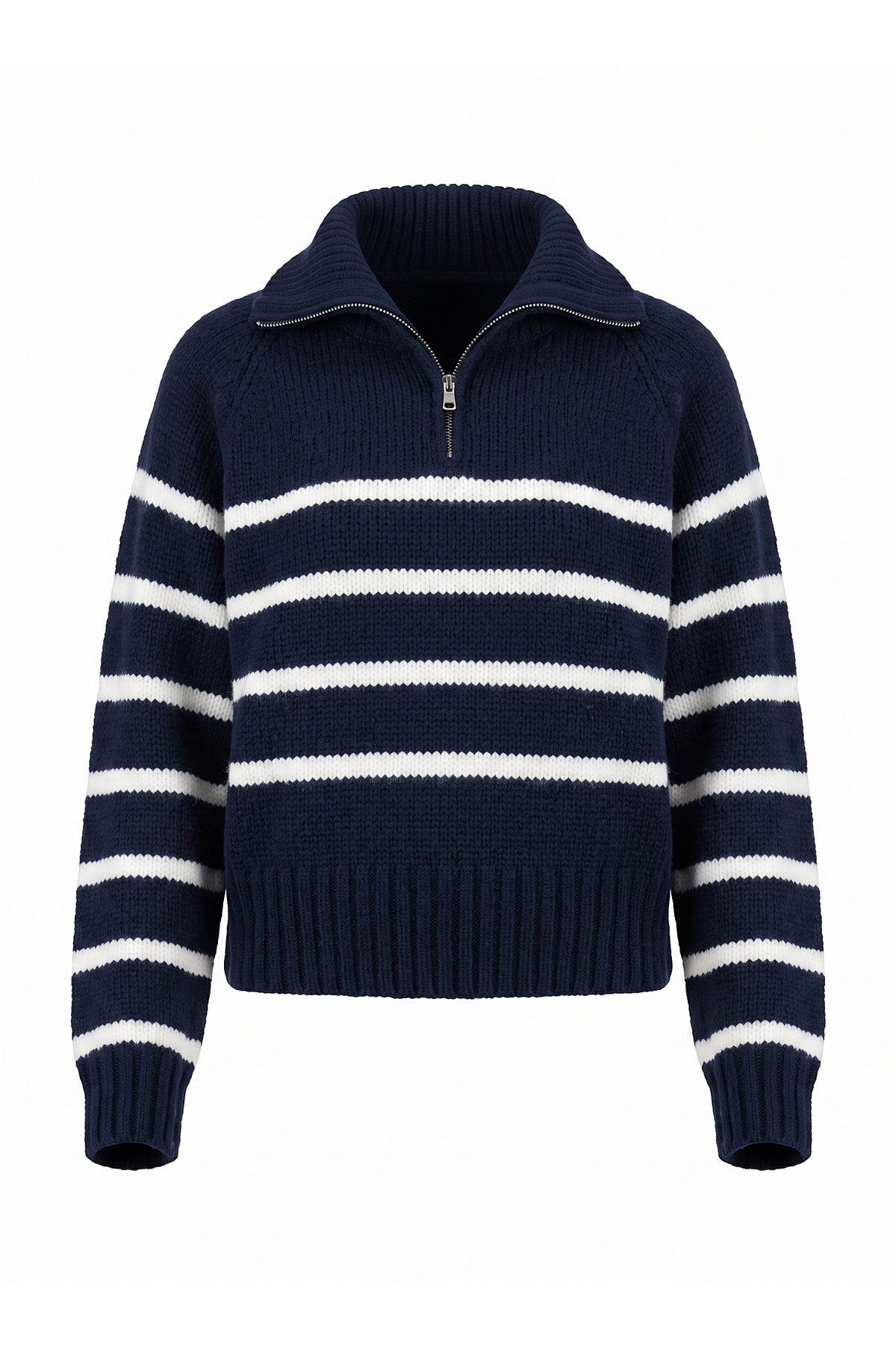 Women's Winter Warm Striped Knit Jumper with Quarter Zip
