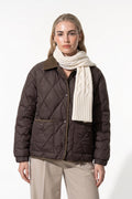 Women's Diamond Quilted Puffer Jacket with Corduroy Collar