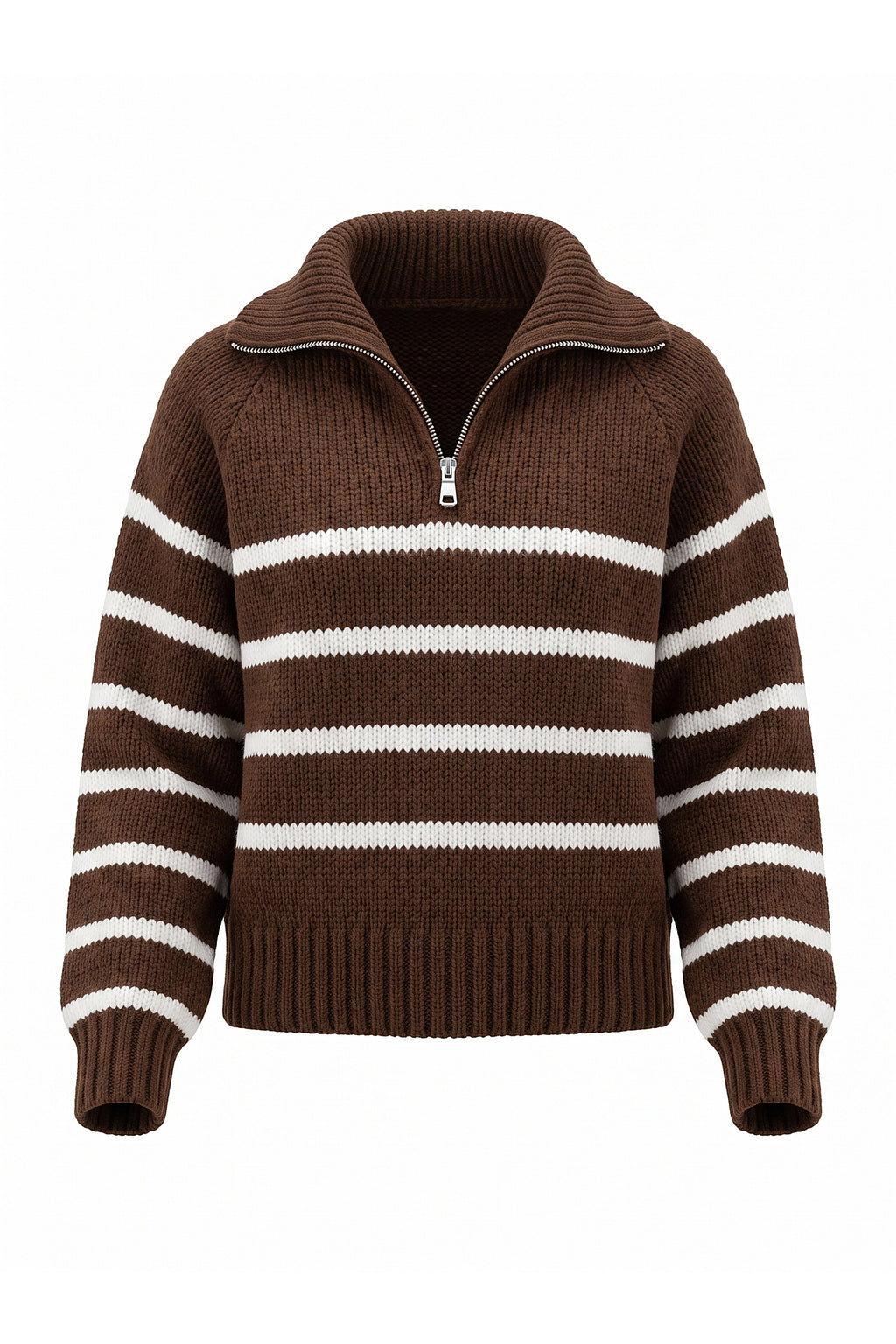 Women's Winter Warm Striped Knit Jumper with Quarter Zip