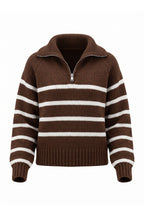 Women's Winter Warm Striped Knit Jumper with Quarter Zip