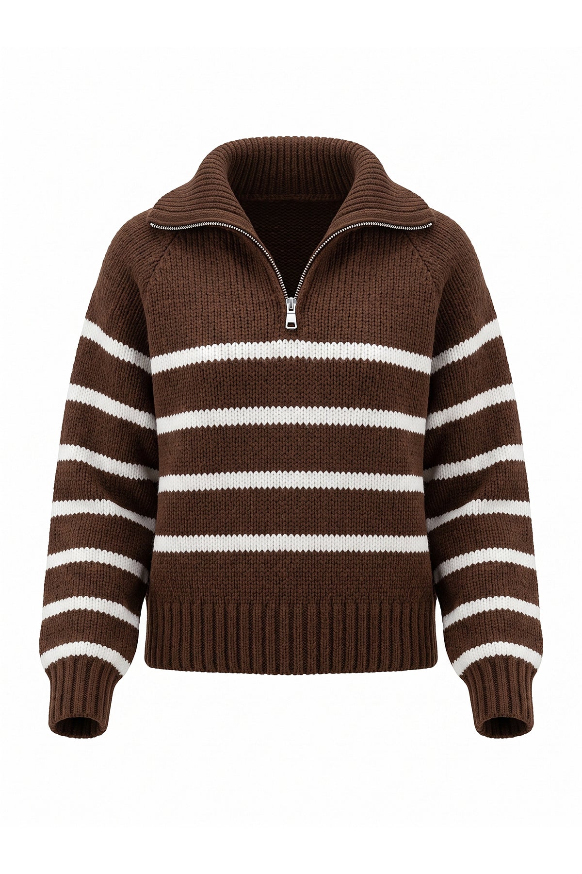 Women's Winter Warm Striped Knit Jumper with Quarter Zip