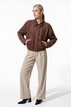 Women's Oversized Suede Bomber Jacket