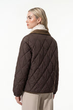 Women's Diamond Quilted Puffer Jacket with Corduroy Collar