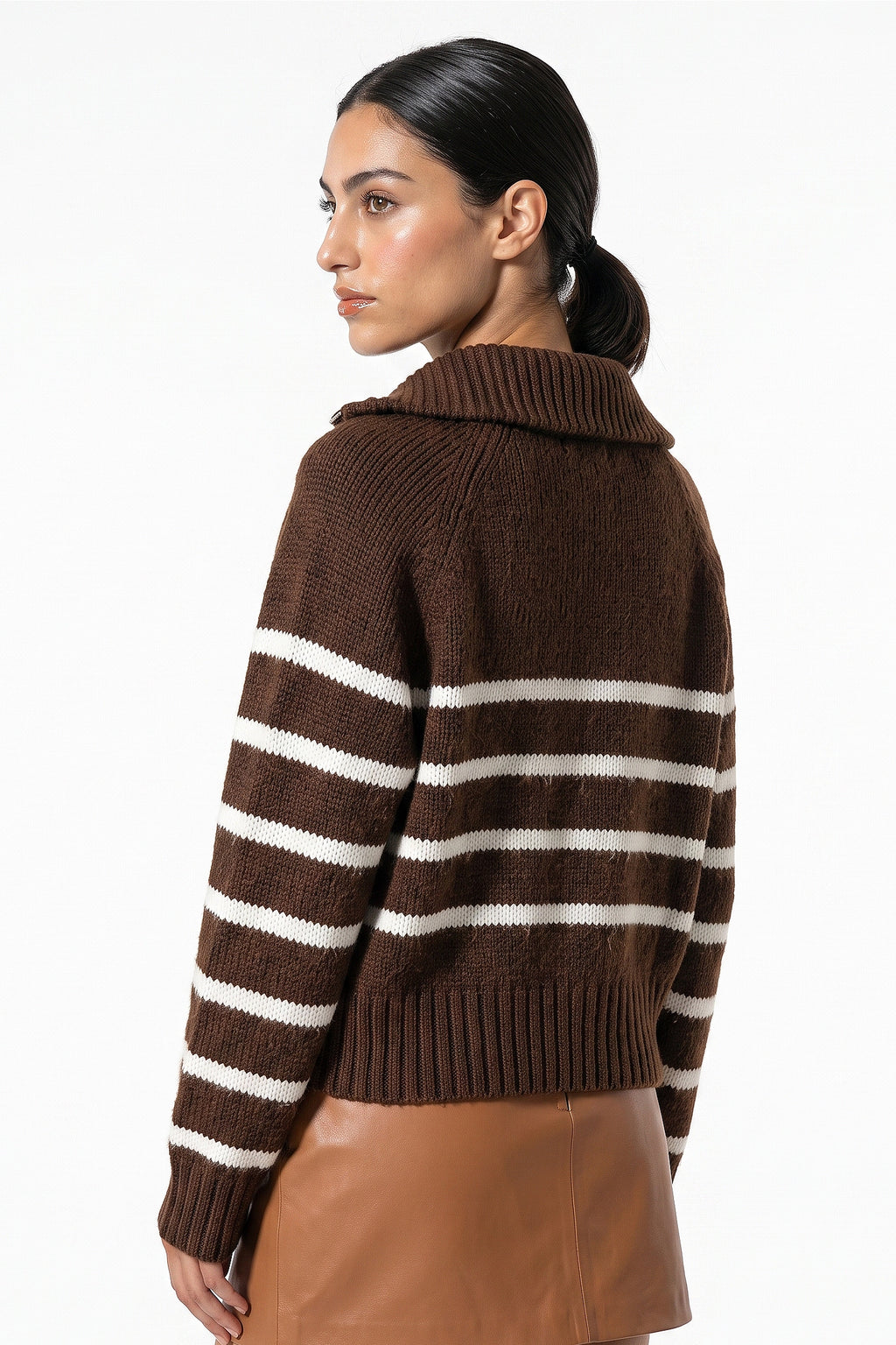 Women's Winter Warm Striped Knit Jumper with Quarter Zip