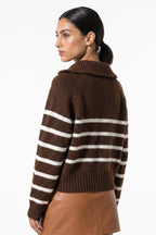 Women's Winter Warm Striped Knit Jumper with Quarter Zip