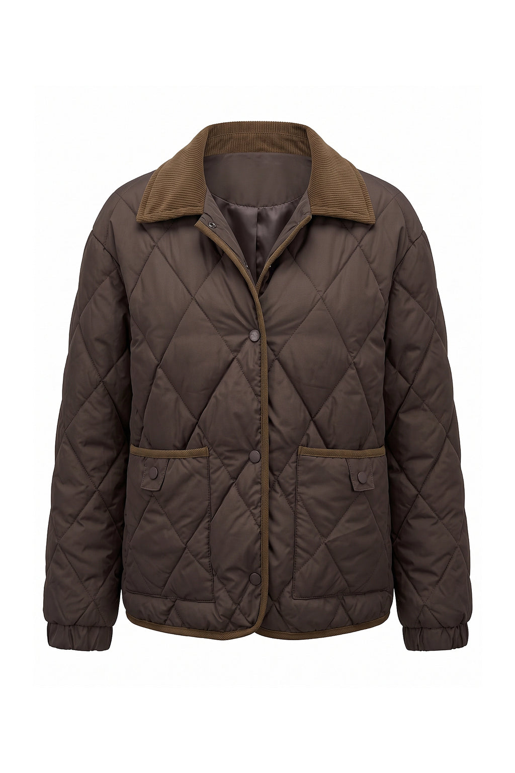 Women's Diamond Quilted Puffer Jacket with Corduroy Collar