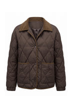 Women's Diamond Quilted Puffer Jacket with Corduroy Collar