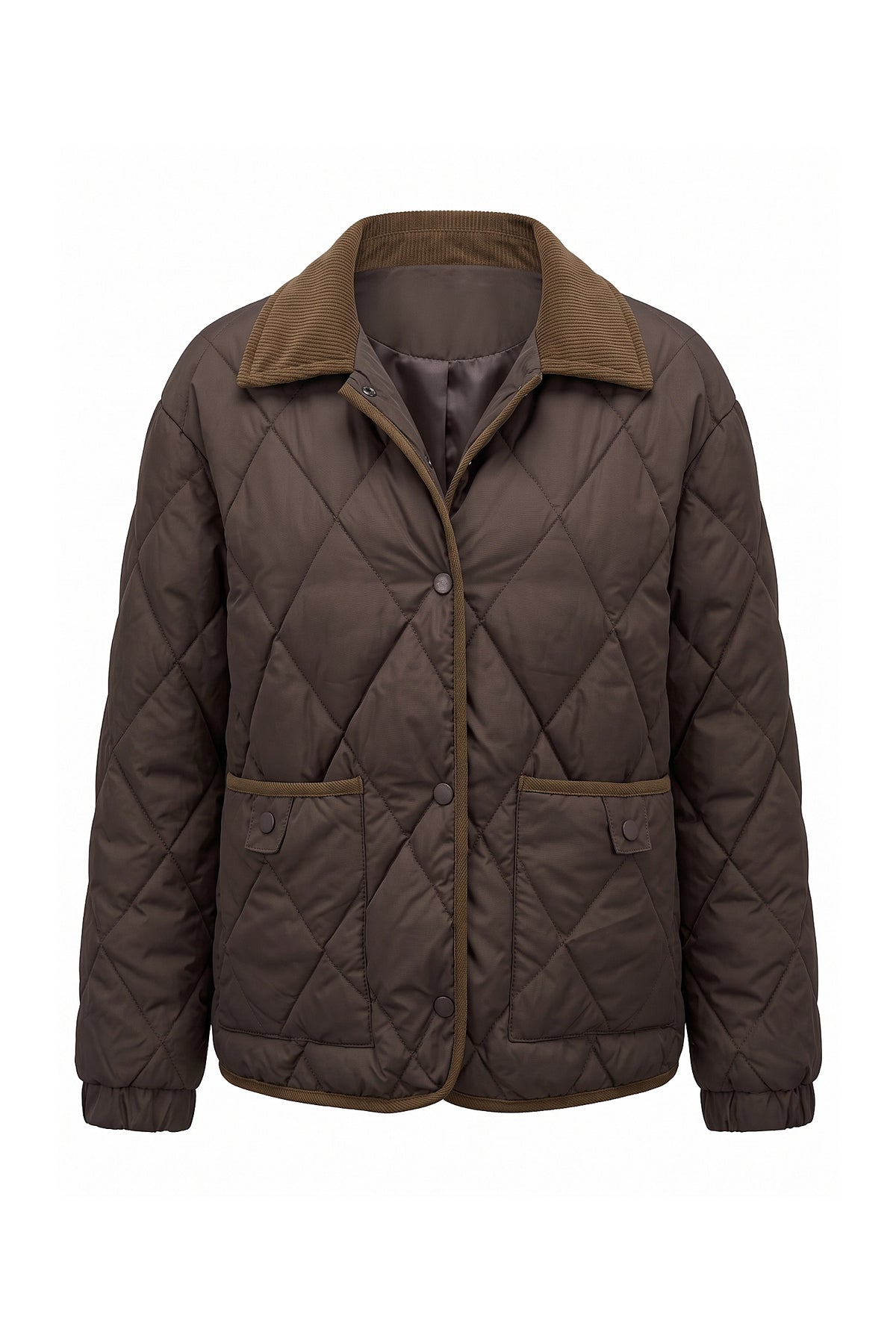 Women's Diamond Quilted Puffer Jacket with Corduroy Collar