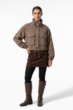 Women’s Winter Comfortable Houndstooth High Collar Cropped Jacket