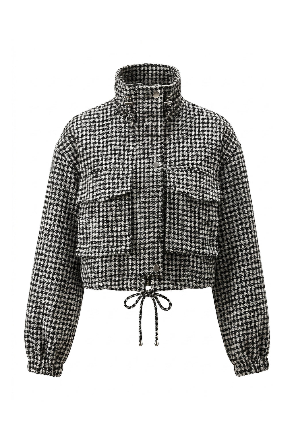 Women’s Winter Comfortable Houndstooth High Collar Cropped Jacket